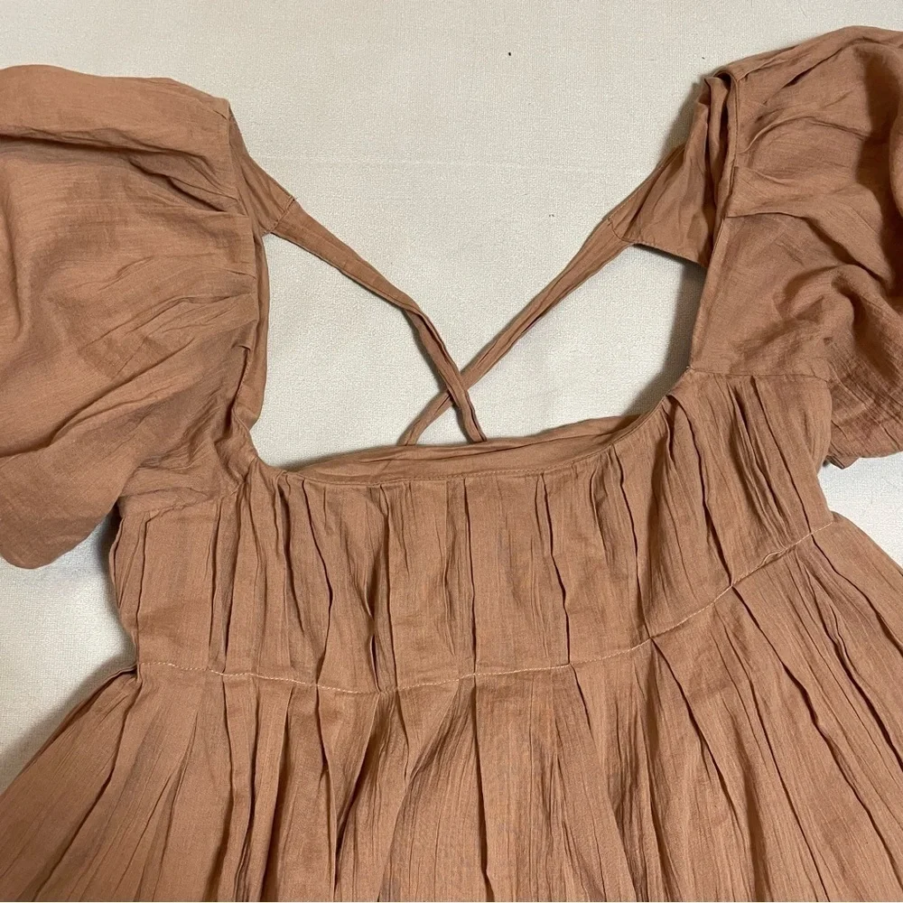 NWT New Free People Marina Mini Light Brown Cotton Dress Size M